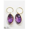 Image 1 : 2) 14KT GOLD LARGE ROYAL PURPLE AMETHYST EARRINGS