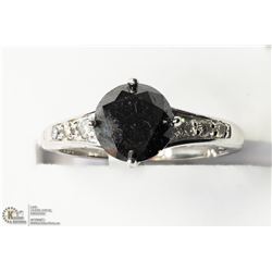 7) 10KT WHITE GOLD 1 BLACK & 6 WHITE DIAMONDS RING