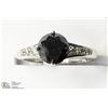 Image 1 : 7) 10KT WHITE GOLD 1 BLACK & 6 WHITE DIAMONDS RING