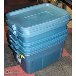SET OF 4 BLUE RUBBERMAID STORAGE