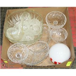 BOX OF CUT GLASS / CRYSTAL AND VINTAGE EXIT GLOBE