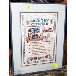 COUNTRY KITCHEN CROSS STITCH FRAMED PICTURE.