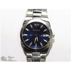 9) BLUE FACE SILVER BULOVA WATER RESISTANT WATCH