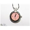 Image 1 : 10) QUARTZ PINK FACE PENDANT WATCH WITH CHAIN.