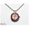 Image 4 : 10) QUARTZ PINK FACE PENDANT WATCH WITH CHAIN.