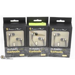 LOT OF 3. HI-FIDELITY EARBUDS 3.5MM IN EAR