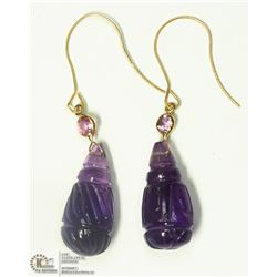 12) 14KT GOLD LARGE AMETHYST & SAPPHIRE EARRINGS