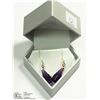 Image 2 : 12) 14KT GOLD LARGE AMETHYST & SAPPHIRE EARRINGS