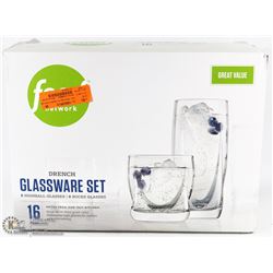 FOOD NETWORK,16PC GLASSWARE SET