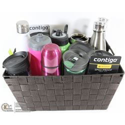 BASKET OF 12 NEW WATER/COFFEE BOTTLES