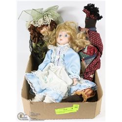 FLAT WITH 3 COLLECTOR DOLLS - ONE IS A MUSIC BOX.
