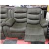 Image 2 : DARK GREEN FABRIC RECLINING SOFA AND LOVESEAT