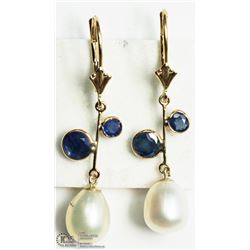 25) 10KT GOLD EARRINGS W/4 SAPPHIRES & PEARL DROP