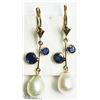 Image 1 : 25) 10KT GOLD EARRINGS W/4 SAPPHIRES & PEARL DROP