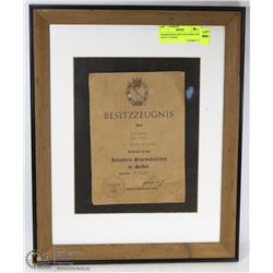 FRAMED BESITZZEUGNIS WWII 1942 ASSAULT BADGE