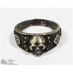 GERMAN TOTENKOPT SS NAZI 800 SILVER RING, ENGRAVED
