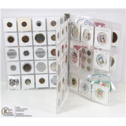 BOOK FULL OF COLLECTIBLE COINS, PINS, ANCIENT