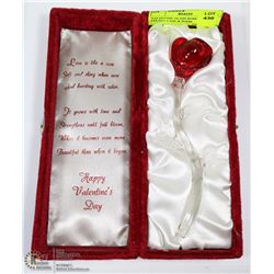 VALENTINE GLASS ROSE WITH VELVET CASE & POEM