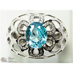 32) STERLING SILVER NATURAL BLUE ZIRCON RING