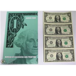 2009 US UNCUT $1.00 BILLS.