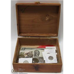 ESTATE WOOD BOX W/COLLECTIBLE WORLD