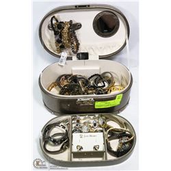 GOLD JEWELLERY CASE & CONTENTS,DIAMOND EARRINGS