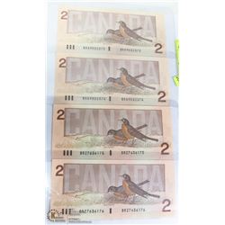 SHEET OF 4 CANADIAN 1986 ROBIN SEQUENTIAL BILLS.