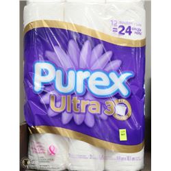 PACK OF 12 PUREX ULTRA 3 PLY DOUBLE ROLL TOILET