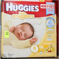 CASE OF 88 HUGGIES SNUGGLERS NEWBORN DIAPERS