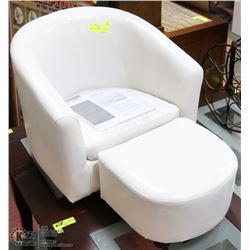 WHITE LEATHER-LIKE CHILDERNS CHAIR & OTTOMAN