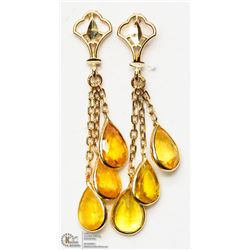 41) 14KT GOLD W/YELLOW & ORANGE SAPPHIRES EARRINGS