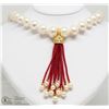 Image 1 : 43) FRESHWATER PEARL NECKLACE W/CZ & CORAL PENDANT