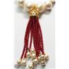 Image 2 : 43) FRESHWATER PEARL NECKLACE W/CZ & CORAL PENDANT