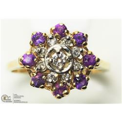 44) 10KT GOLD DIAMOND AND AMETHYST RING