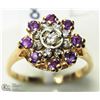 Image 2 : 44) 10KT GOLD DIAMOND AND AMETHYST RING
