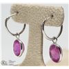Image 2 : 47) 14KT GOLD HOOP EARRINGS W/ENHANCED RUBIES