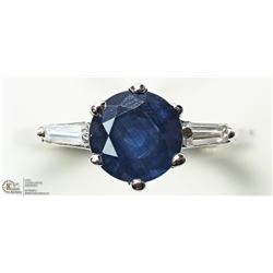48) 10KT WHITE GOLD SAPPHIRE & 2 SIDE DIAMOND RING