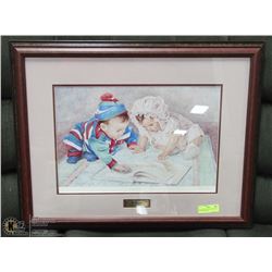 JOHN NEWBY "BOOK ENDS" PRINT MATTED FRAMED.,