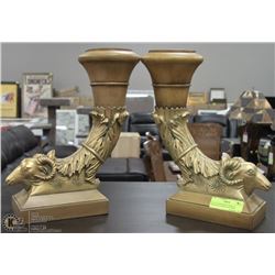 SET OF 2 RAM HEAD ORNATE DESIGNER CANDLE HOLDERS.