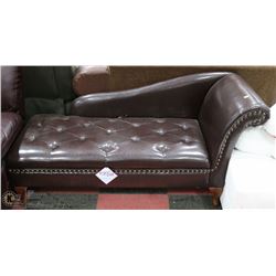 NEW BROWN LEATHERETTE STORAGE CHAISE LOUNGE CHAIR