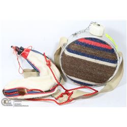 2 VINTAGE CANTEENS -   METAL AND WOOL WATER