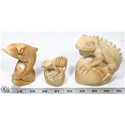SET OF 3 NATURAL STONE CARVED SCULPTURES