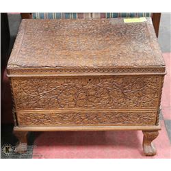 VINTAGE INTRICATELY CARVED MAHOGANY CHEST WITH