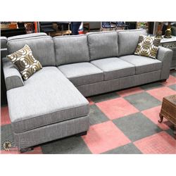 SHOWHOME GREY FABRIC L SHAPE CHAISE LOUNGE
