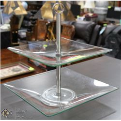 NEW ASSEMBLED 2 TIER SQUARE GLASS  DESSERT STAND