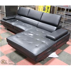 BLACK LEATHERETTE CHAISE LOUNGE SECTIONAL WITH