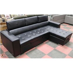 NEW BLACK LEATHERETTE LIFT BACK SECTIONAL CONVERTS