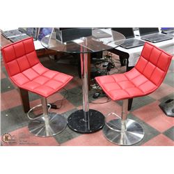 BAR HEIGHT ROUND GLASS & CHROME TABLE WITH RED