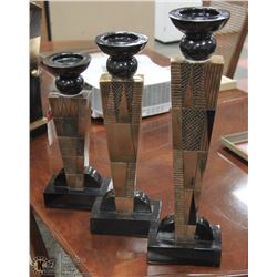 SET OF 3 GOLD LEAF ABSTRACT DESIGNER CANDLE