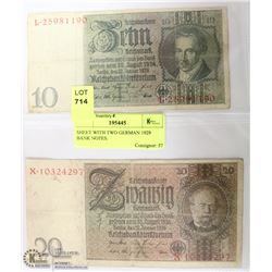 SHEET WITH TWO GERMAN 1929 BANK NOTES.